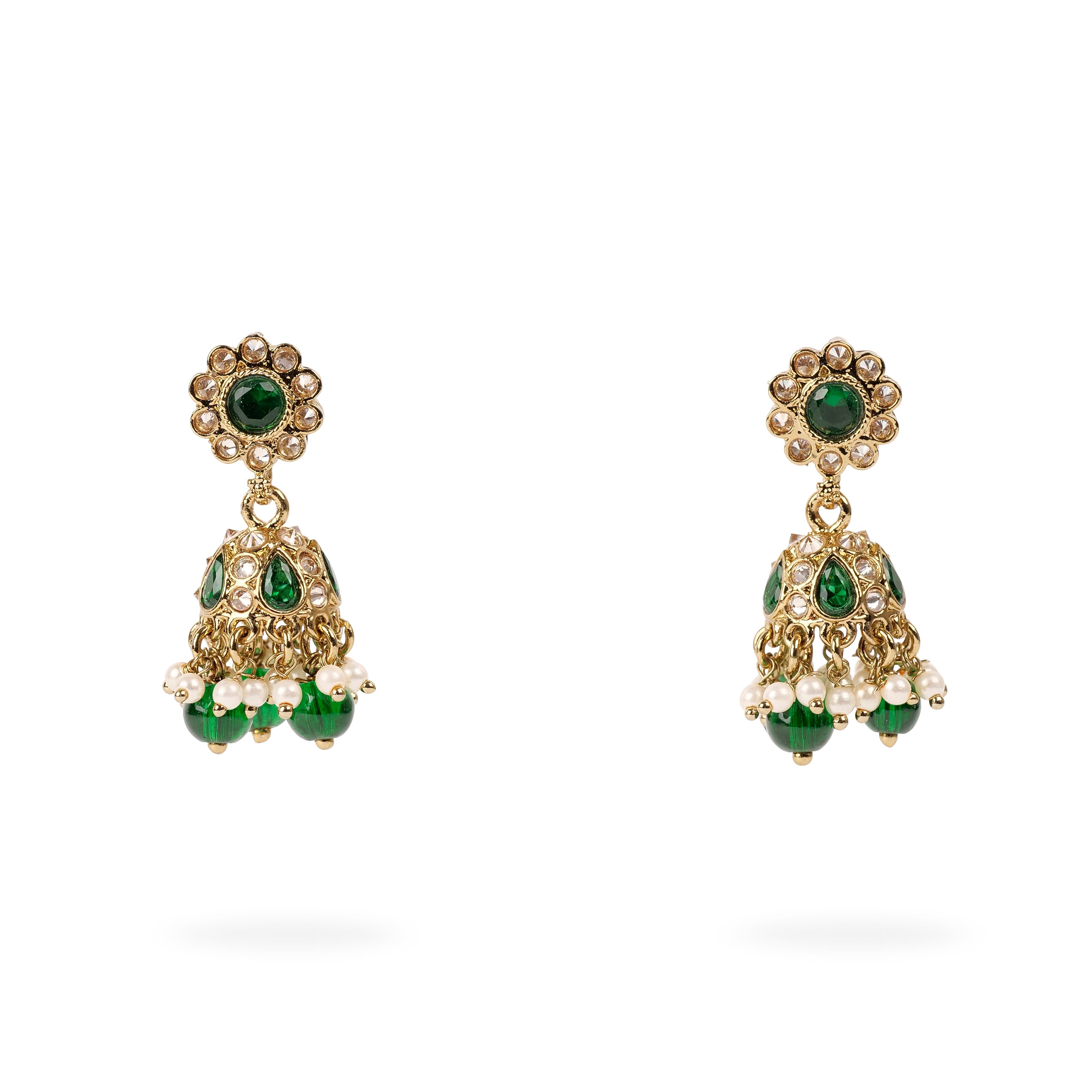 Small Daisy Jhumka Earrings in Green