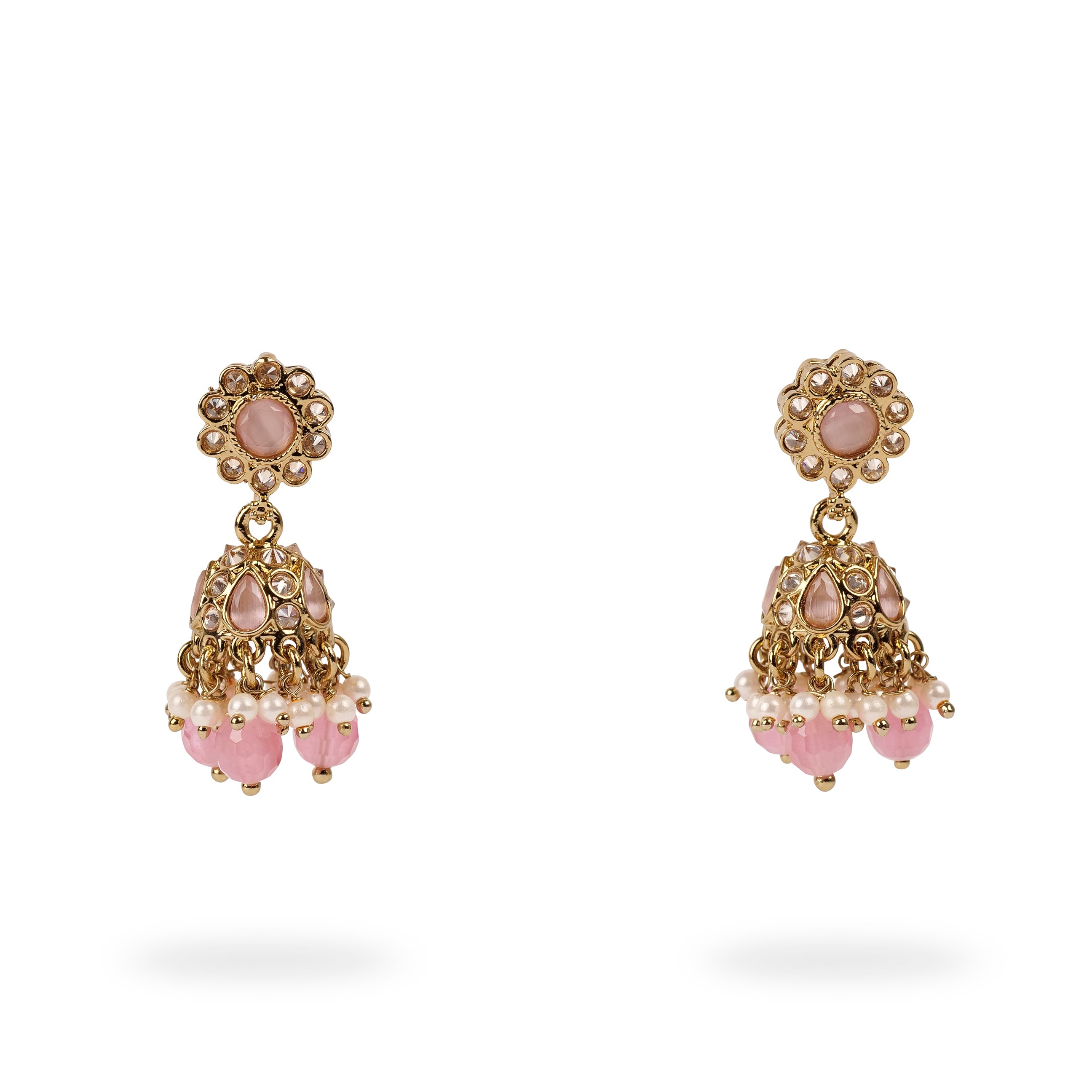 Small Daisy Jhumka Earrings in Pink