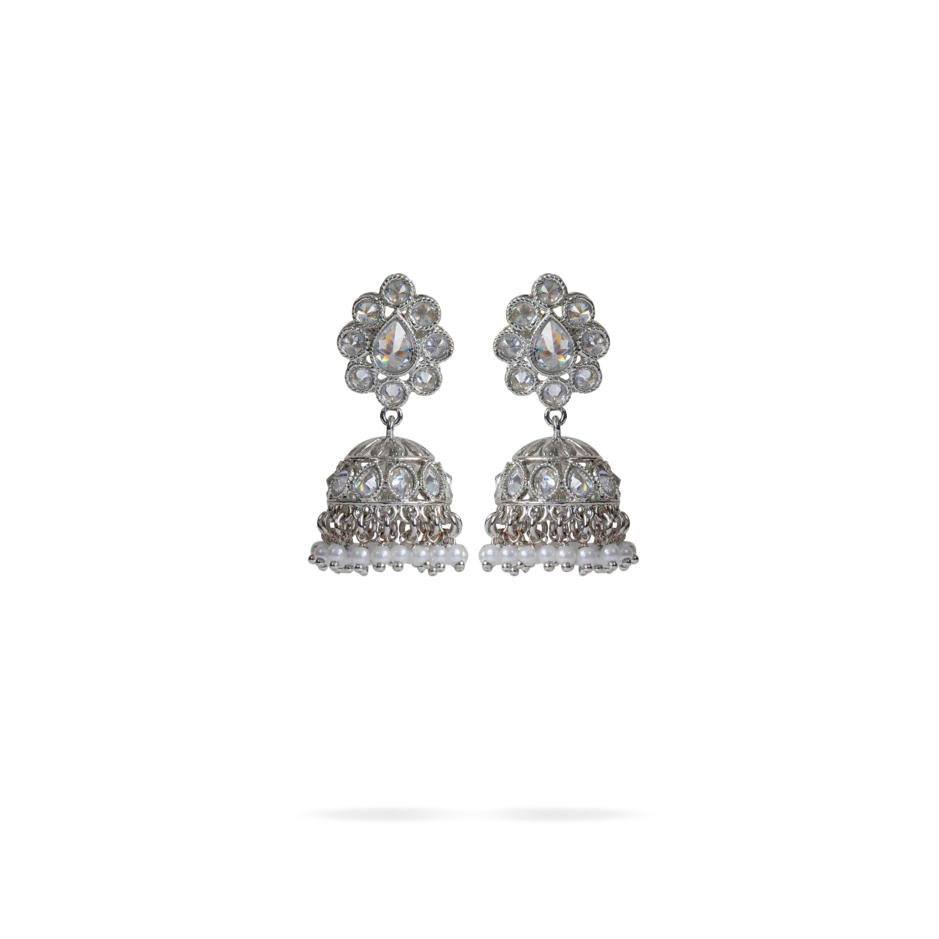 Simple Teardrop Jhumka Earrings in Rhodium