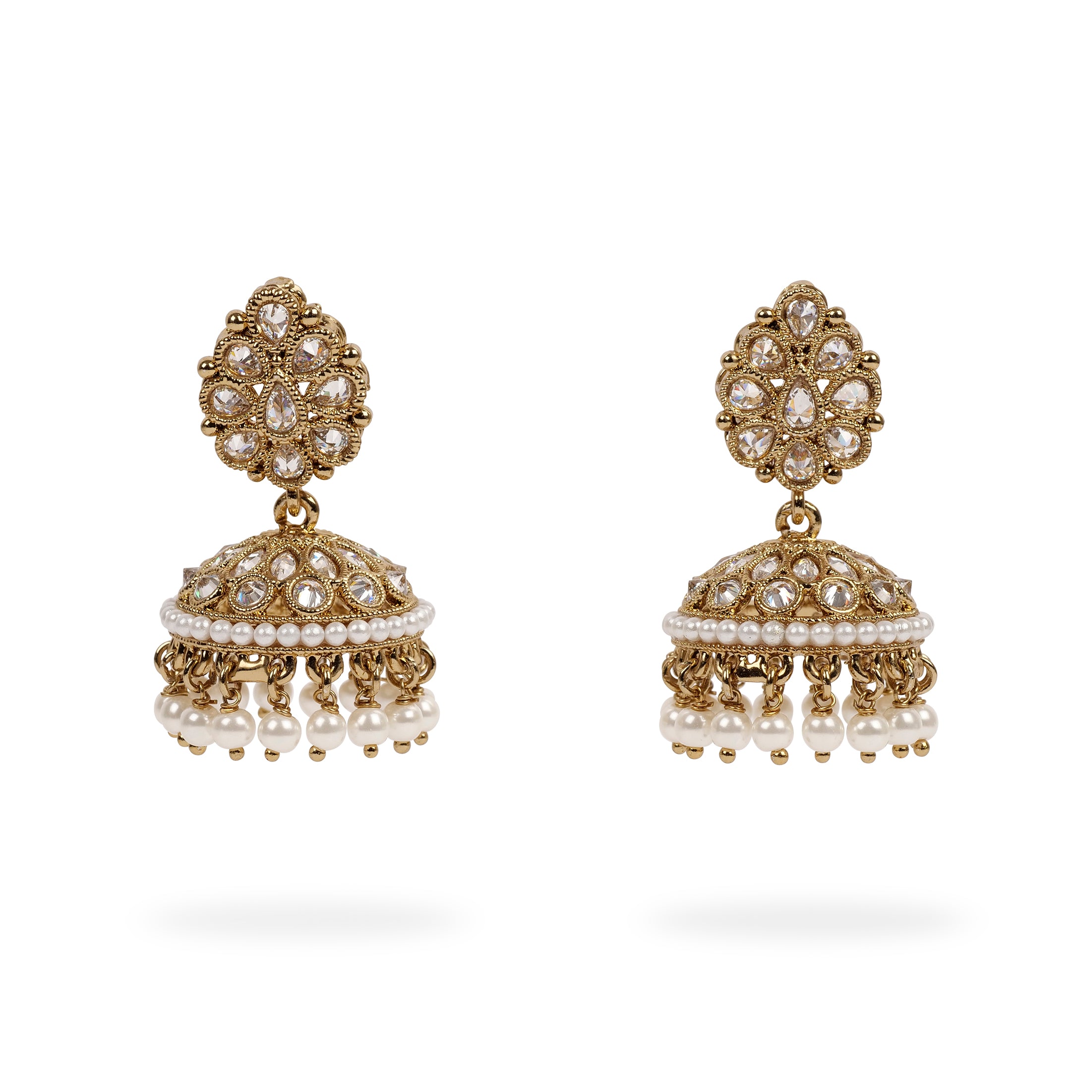 Kesar Jhumka Earrings in Pearl and Gold Ball