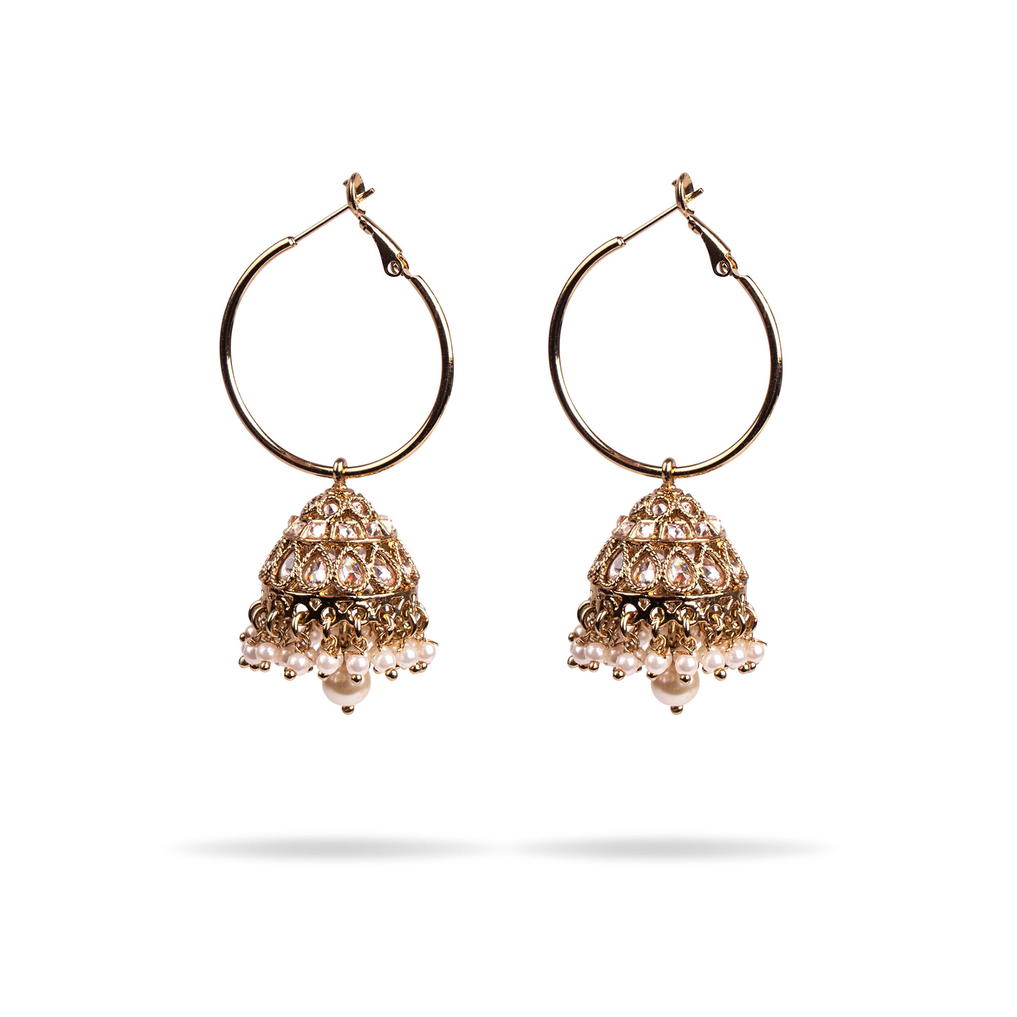 Kersari Jhumka 1" Hoops in Pearl and Antique Gold