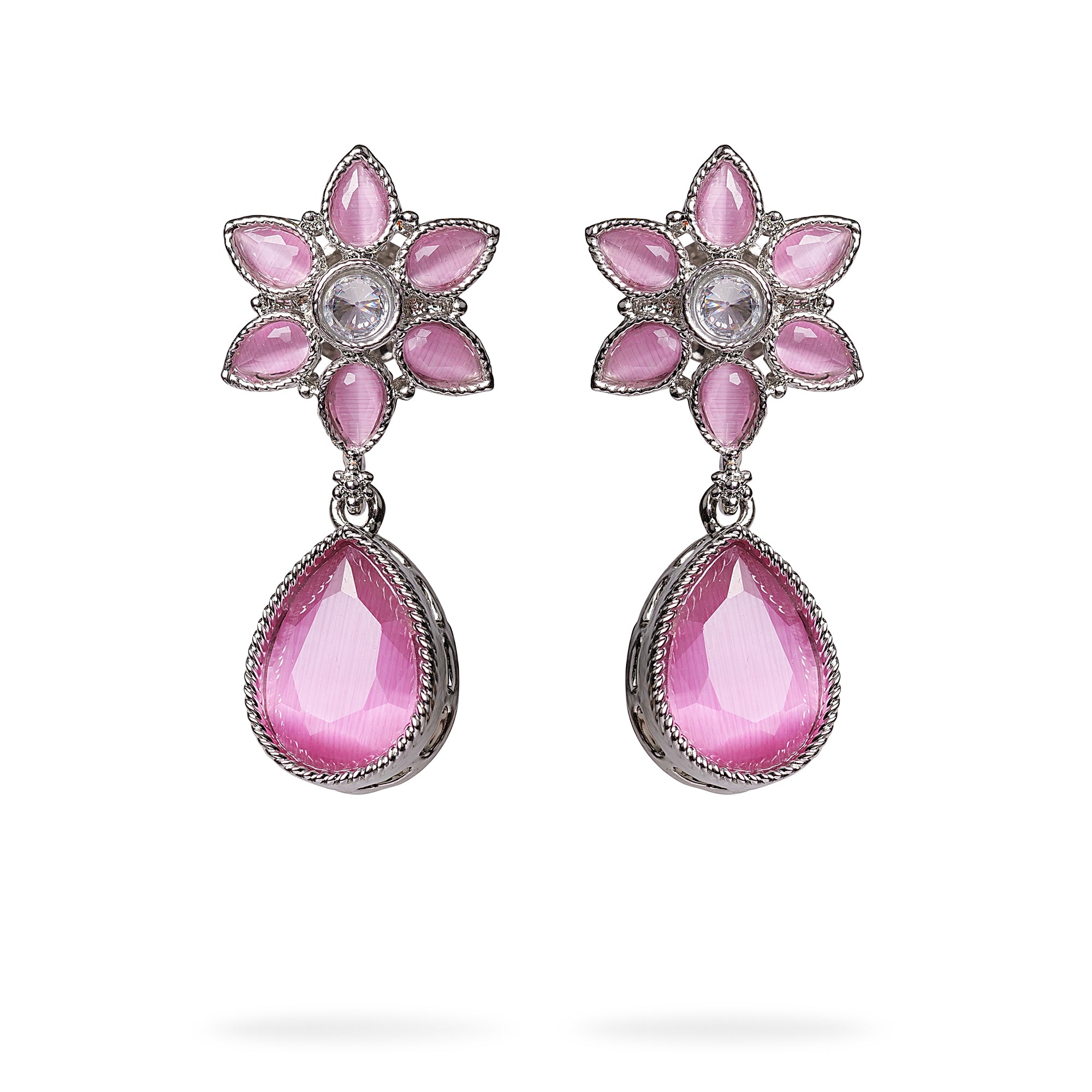 Joy Pink Earrings in Rhodium