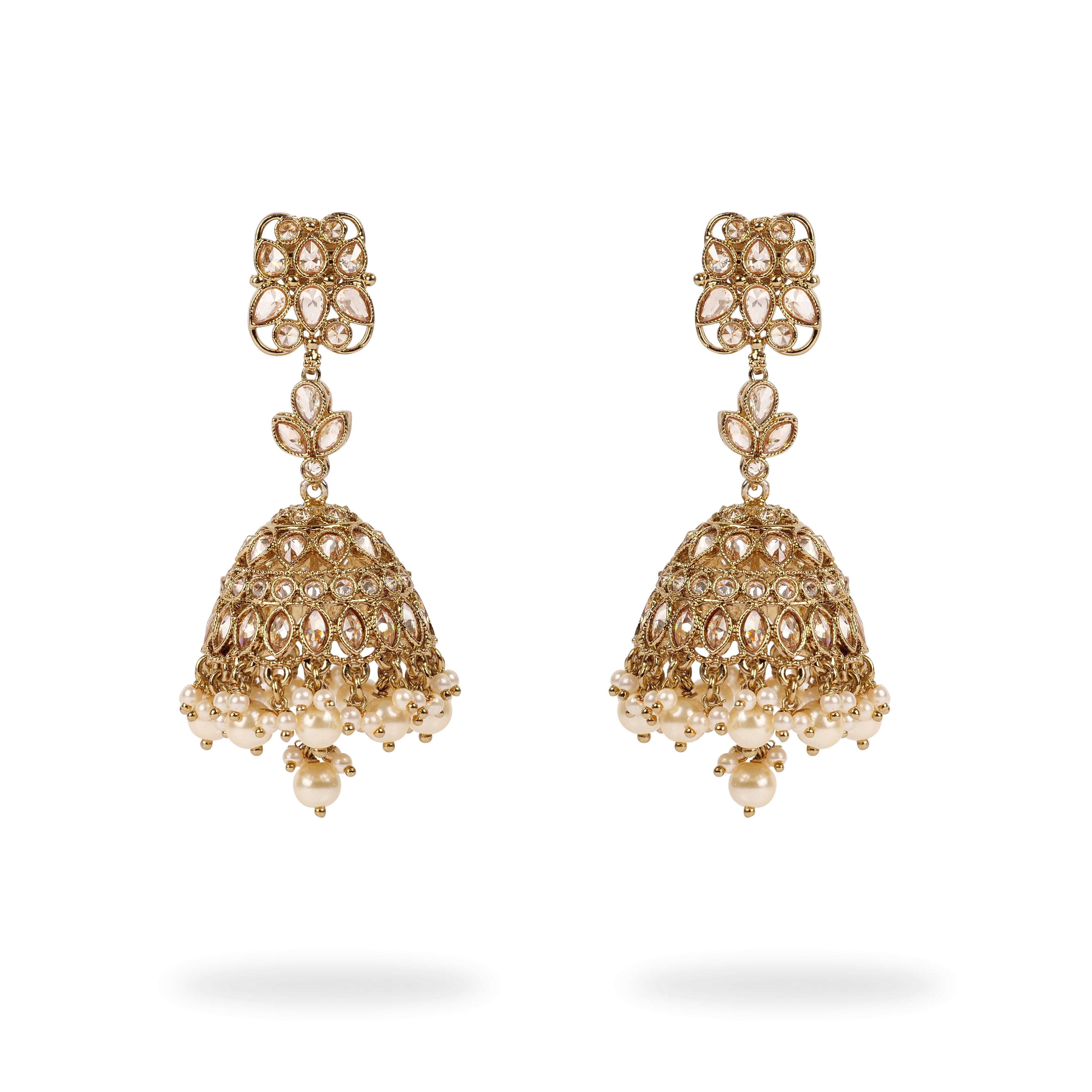 Navi Jhumka Earrings in Pearl and Antique Gold