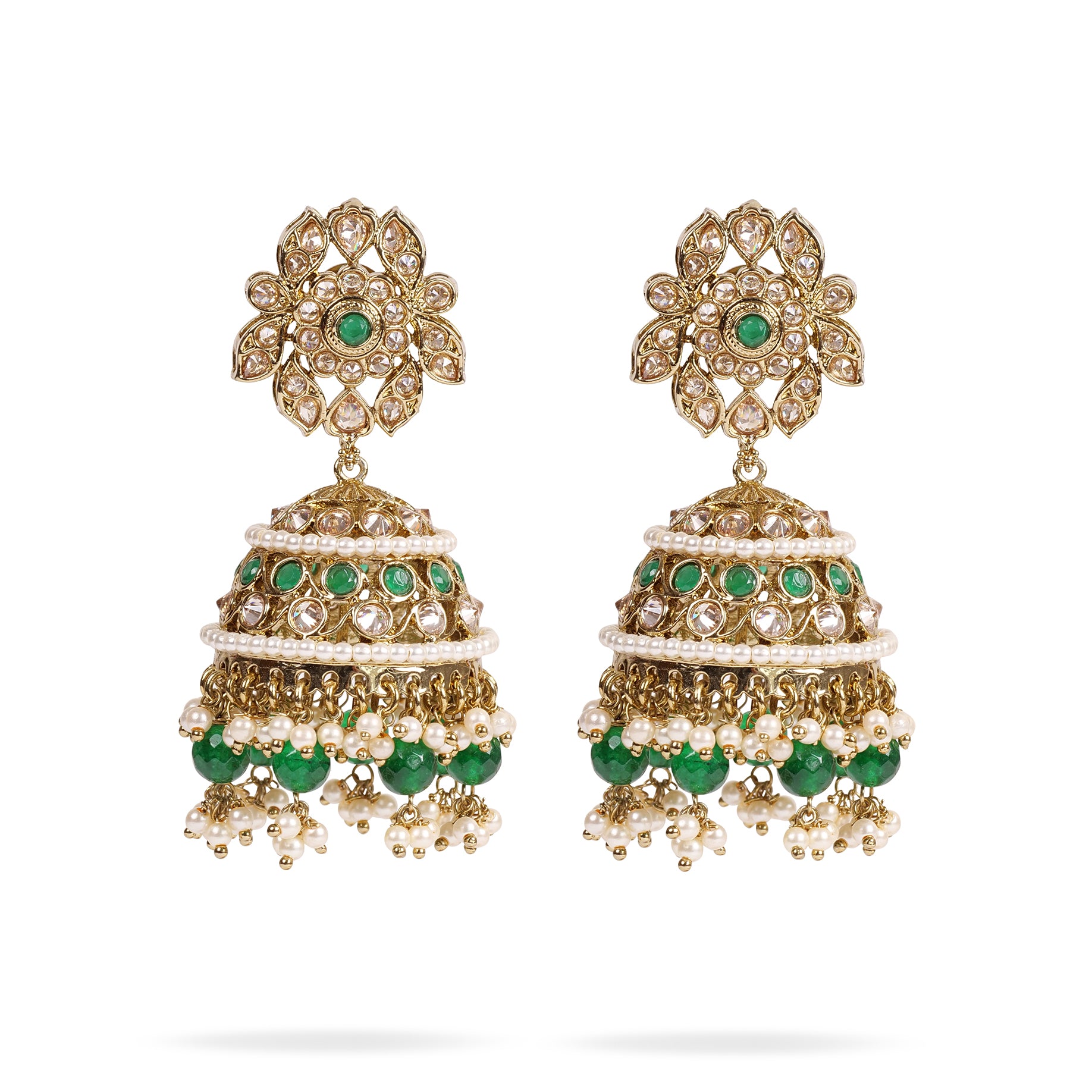 Sajani Jhumka Earrings in Pearl and Green