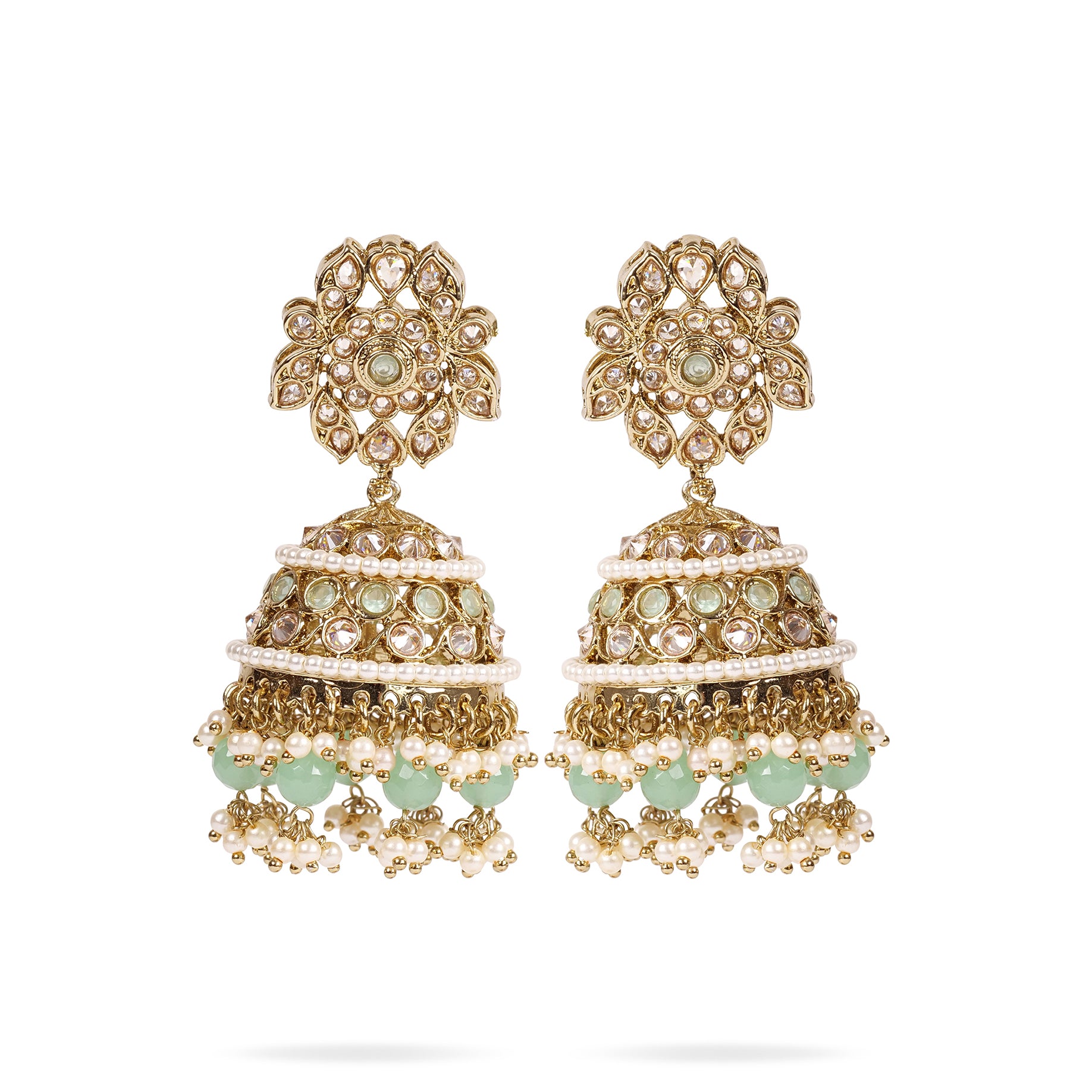 Sajani Jhumka Earrings in Pearl and Mint