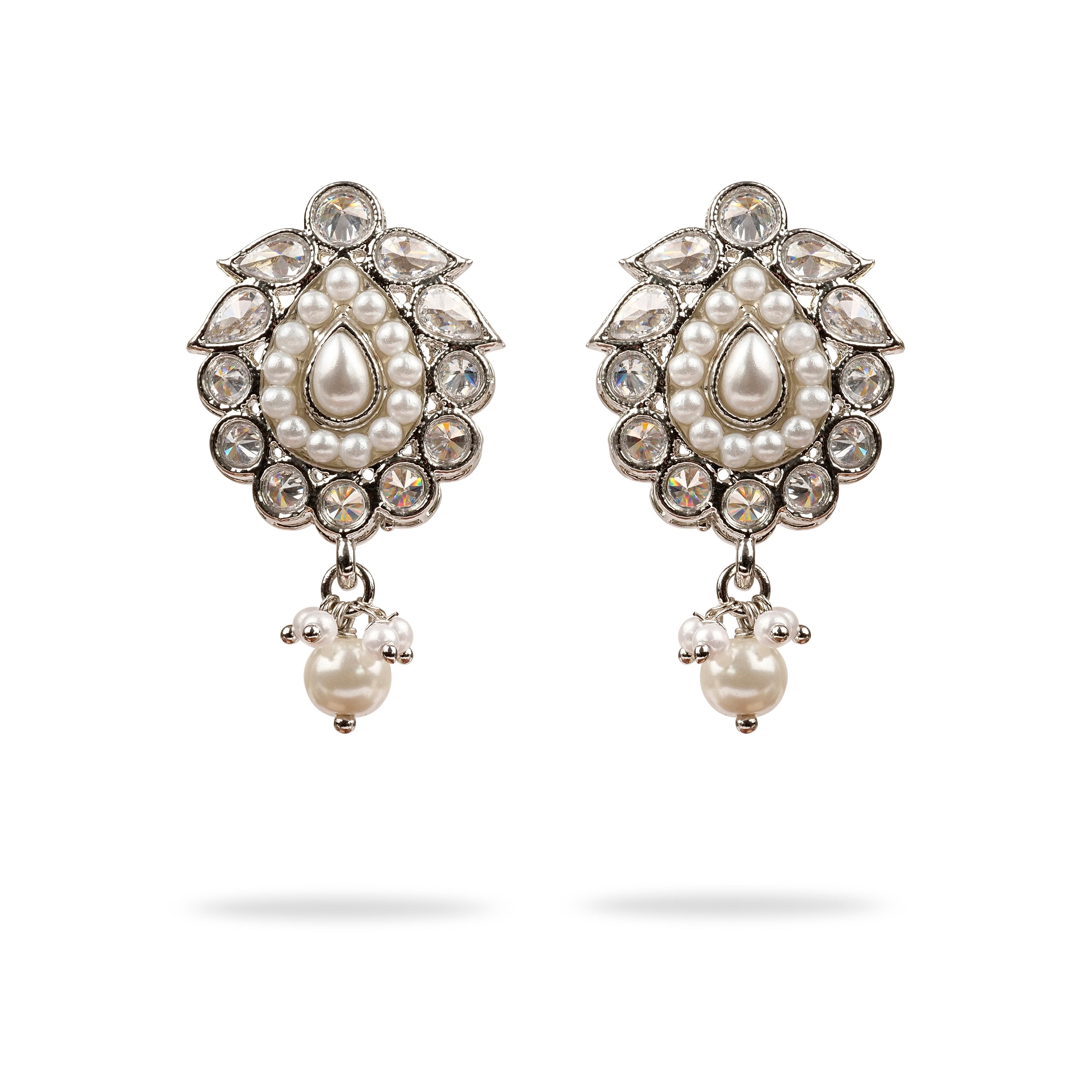Jayla Teardrop Pearl Earrings in Rhodium