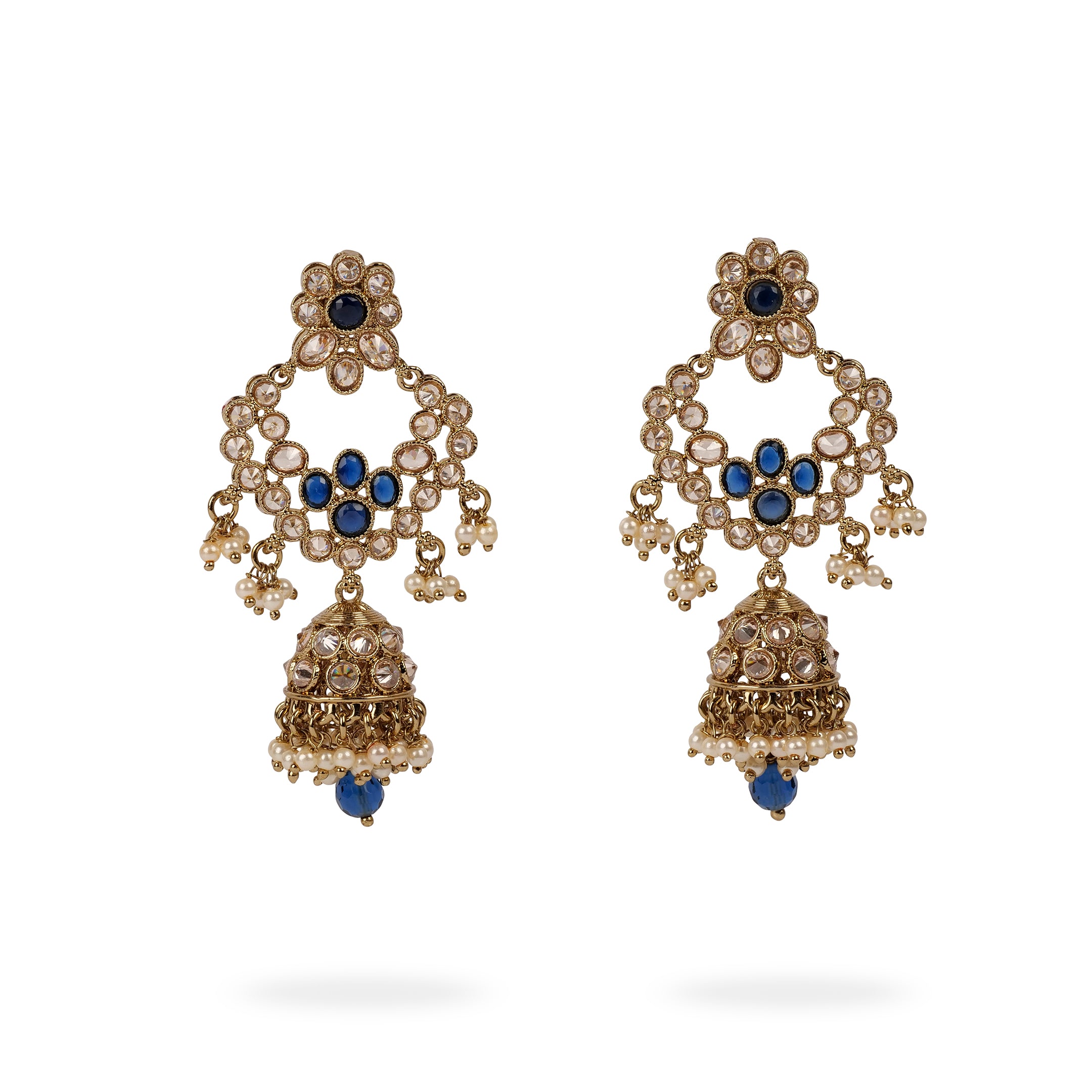 Rhea Long Jhumka Earrings in Blue
