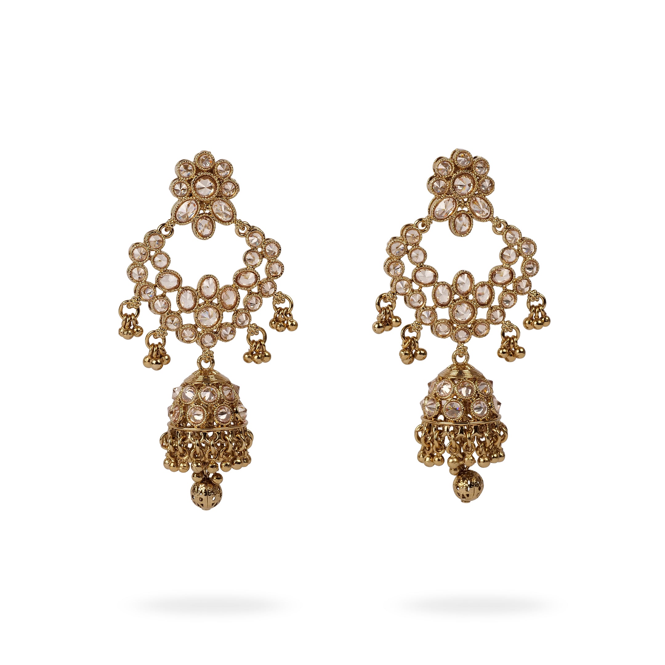 Rhea Long Jhumka Earrings in Gold Ball