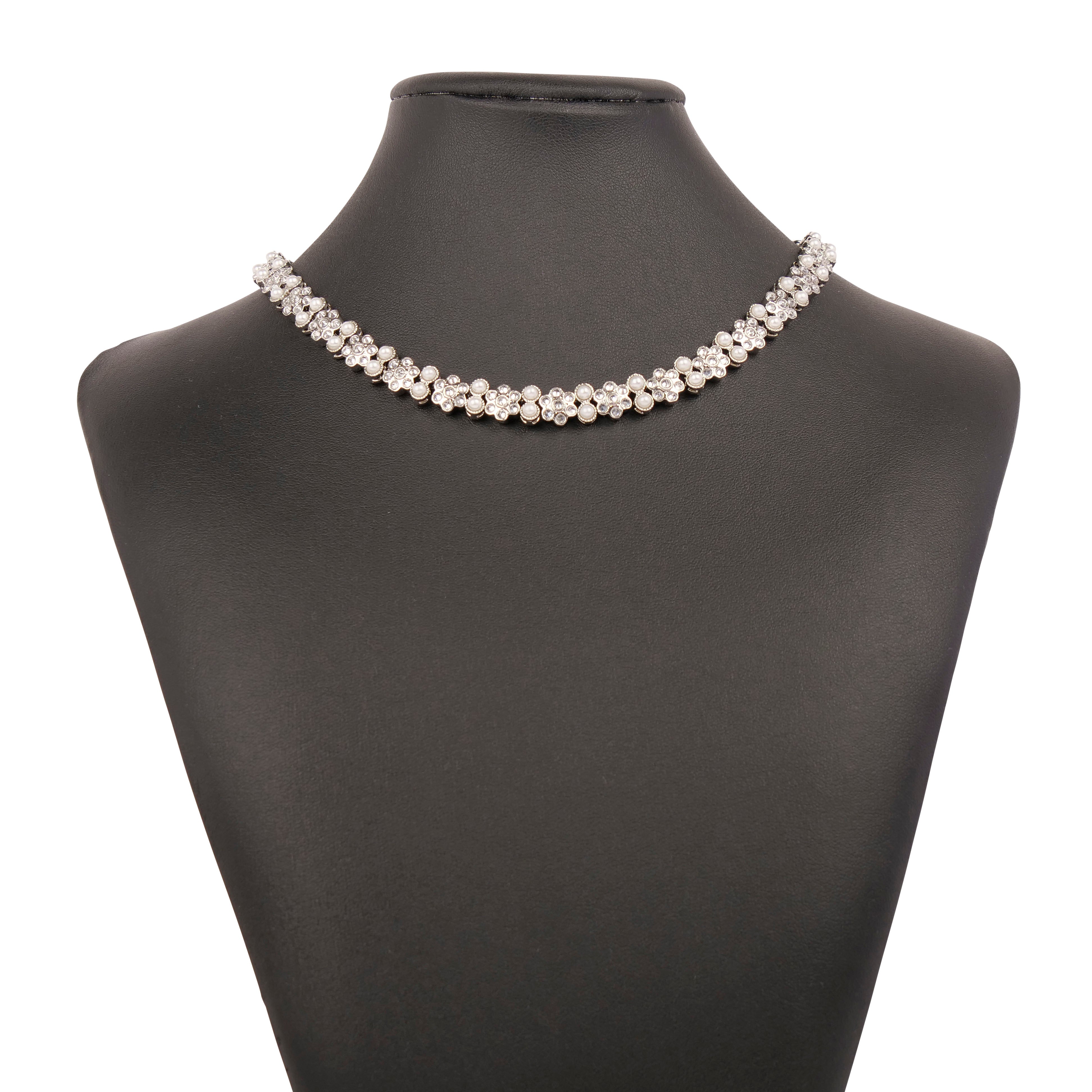 Forever Floral Necklace in Pearl and Rhodium