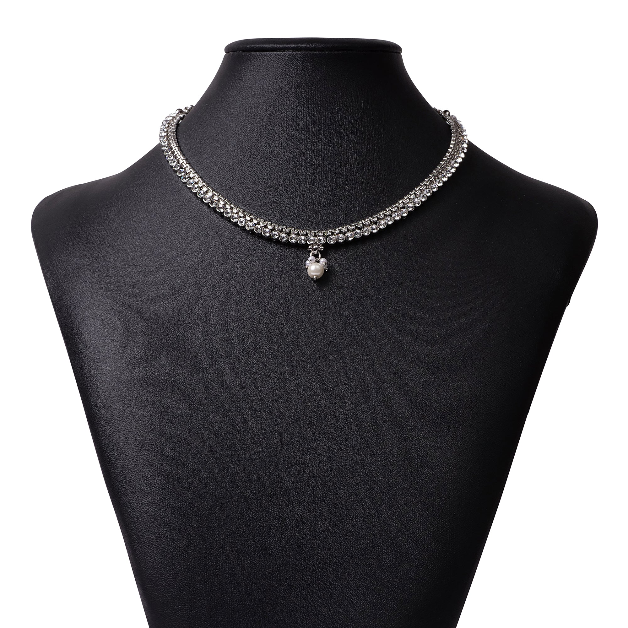 Lina Necklace Set in Pearl and Rhodium