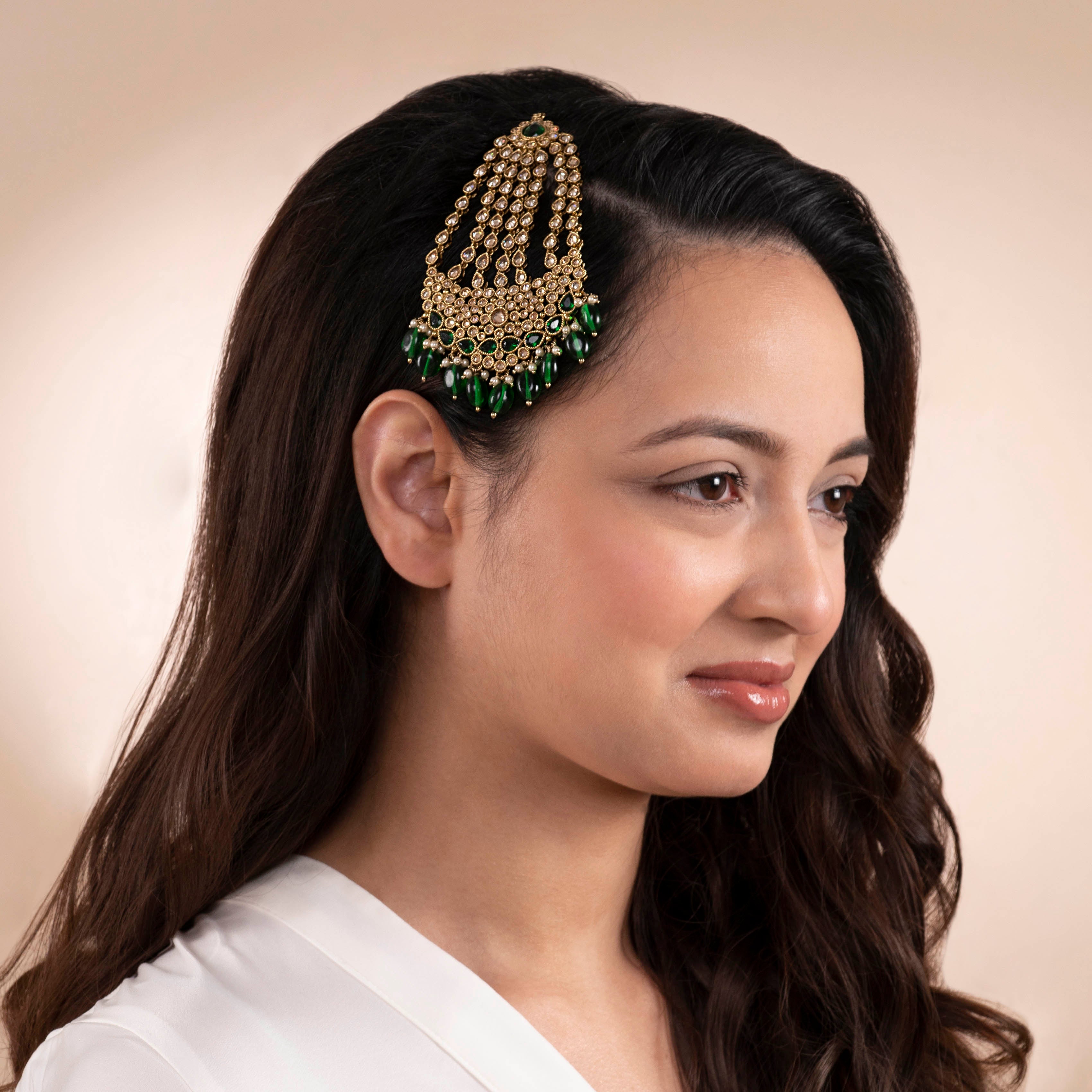 Deepa Jhumar Headpiece in Green