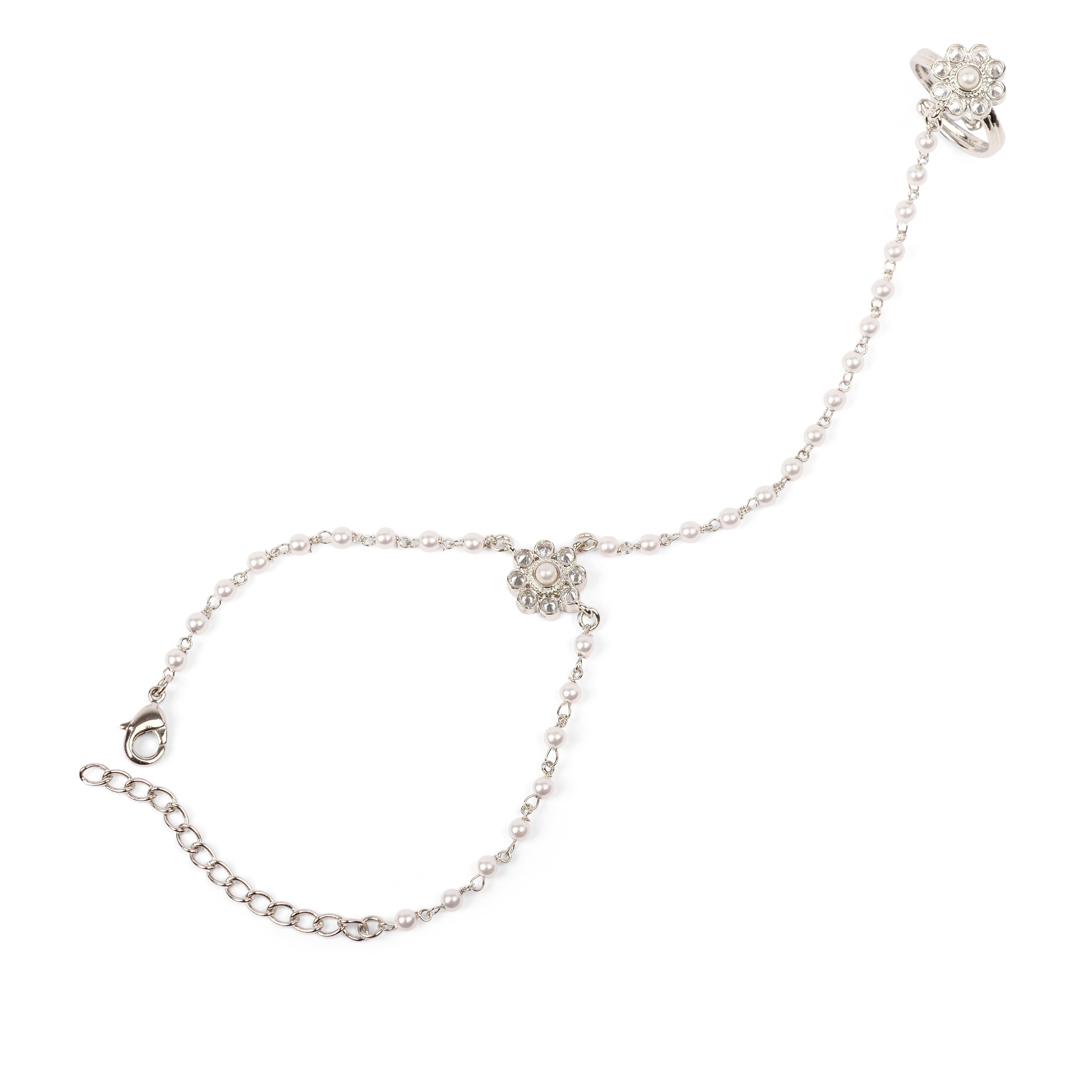 Forever Floral Hand Chain in Pearl and Rhodium