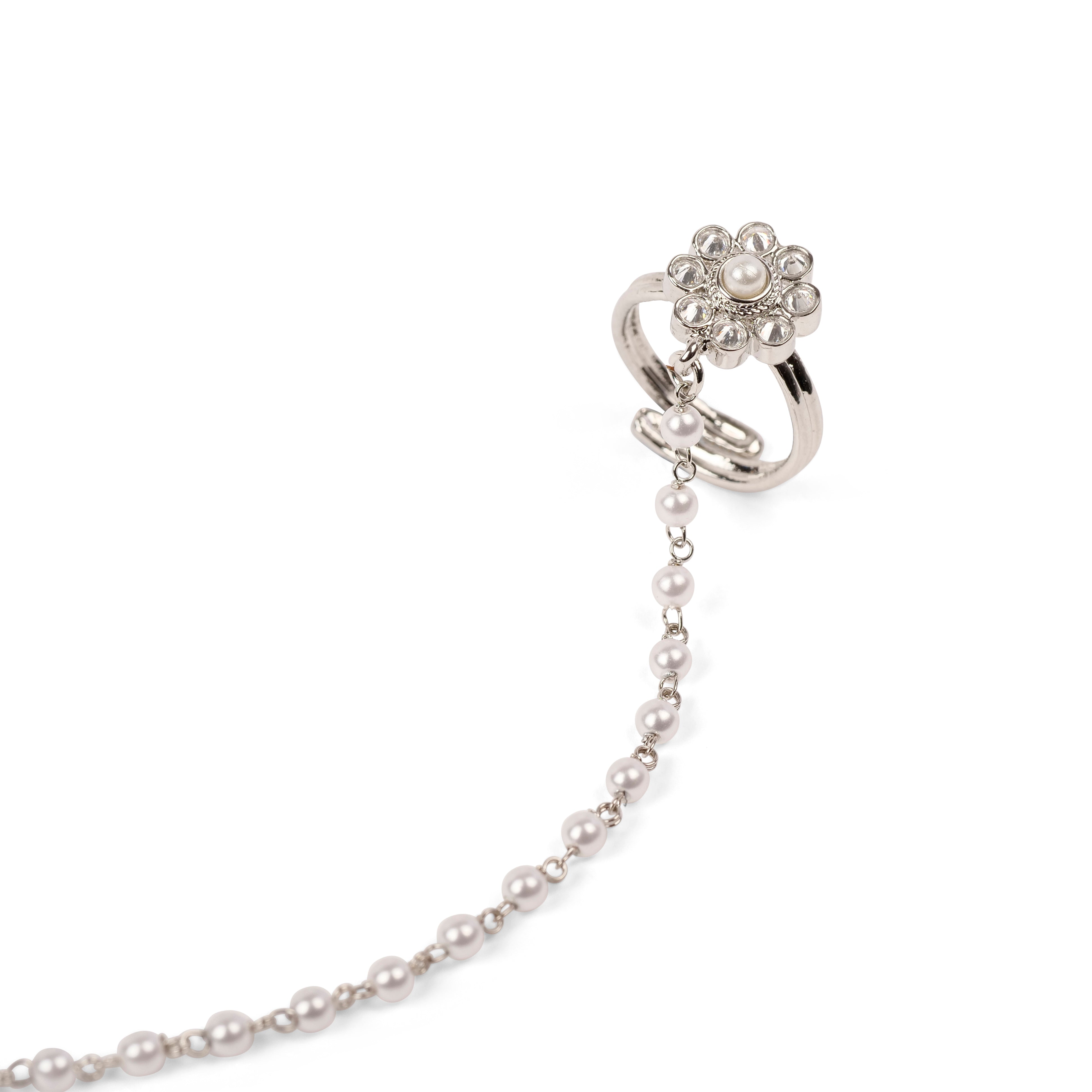 Forever Floral Hand Chain in Pearl and Rhodium