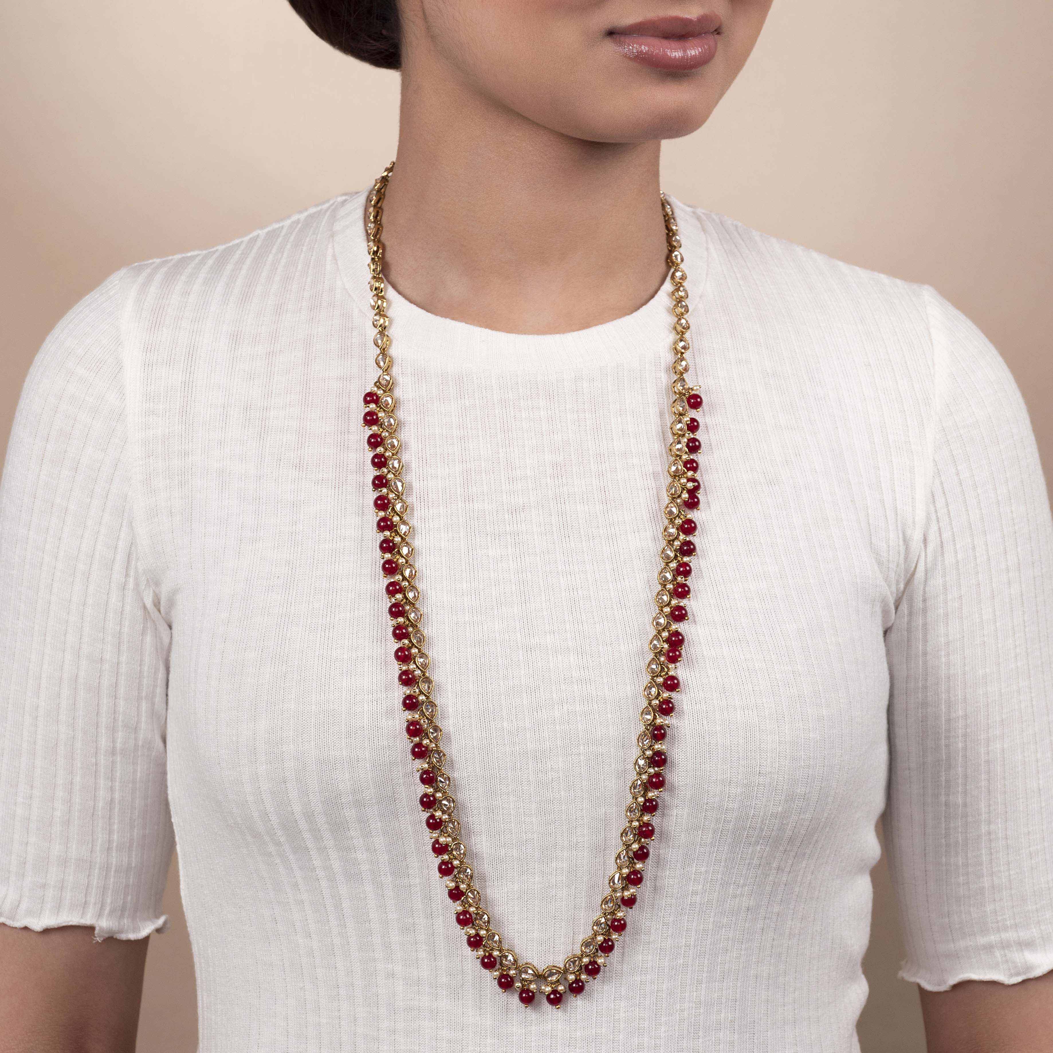 Antique Gold and Maroon Long Chain