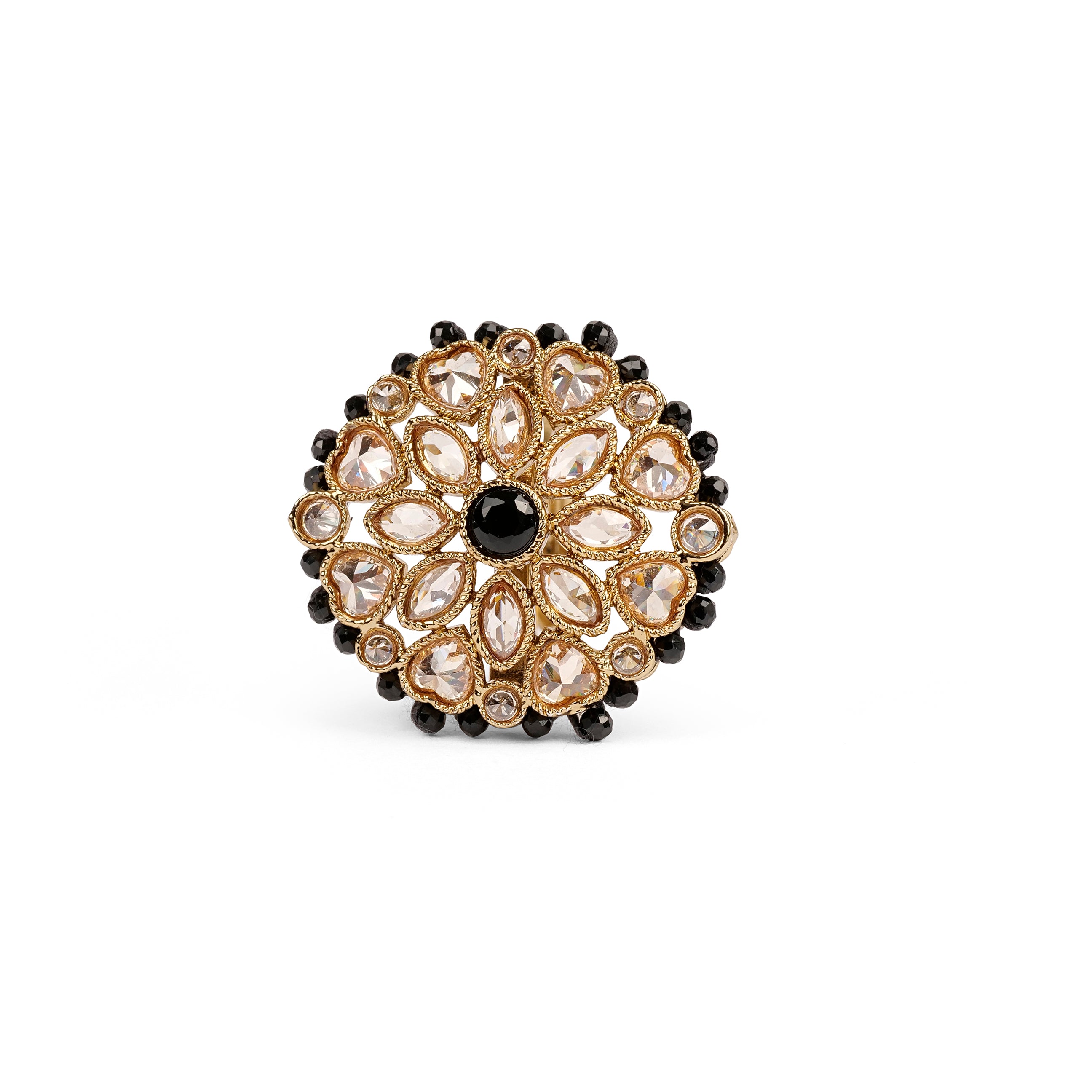 Classic Floral Oversized Ring in Black