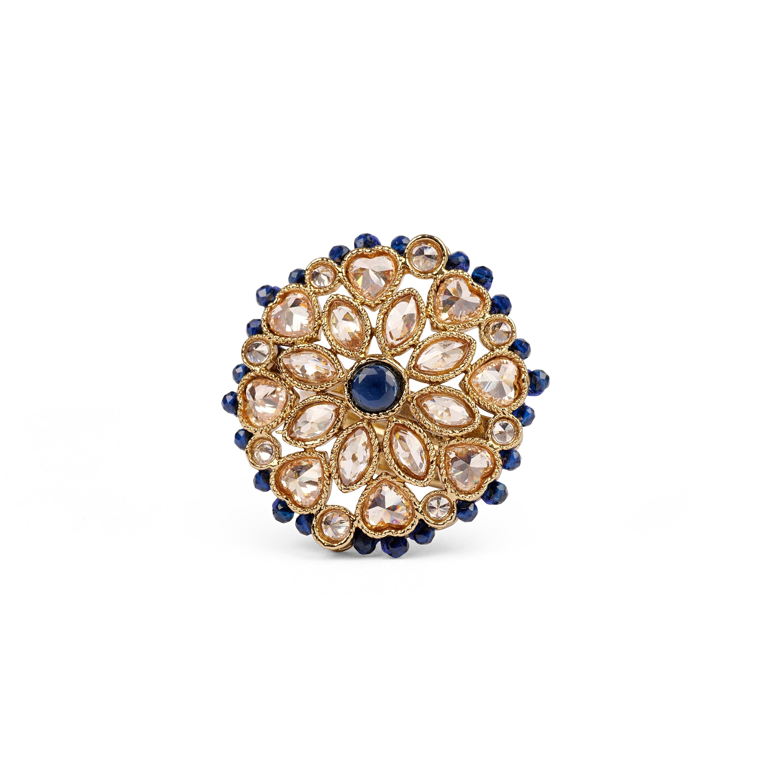 Classic Floral Oversized Ring in Navy