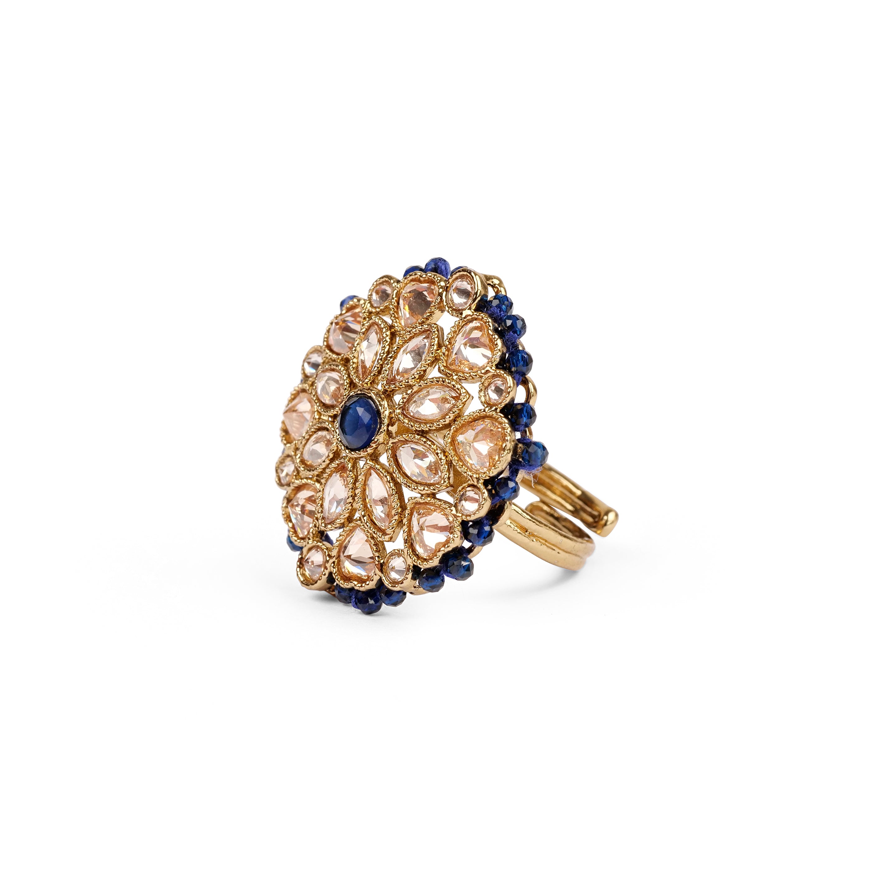 Classic Floral Oversized Ring in Navy