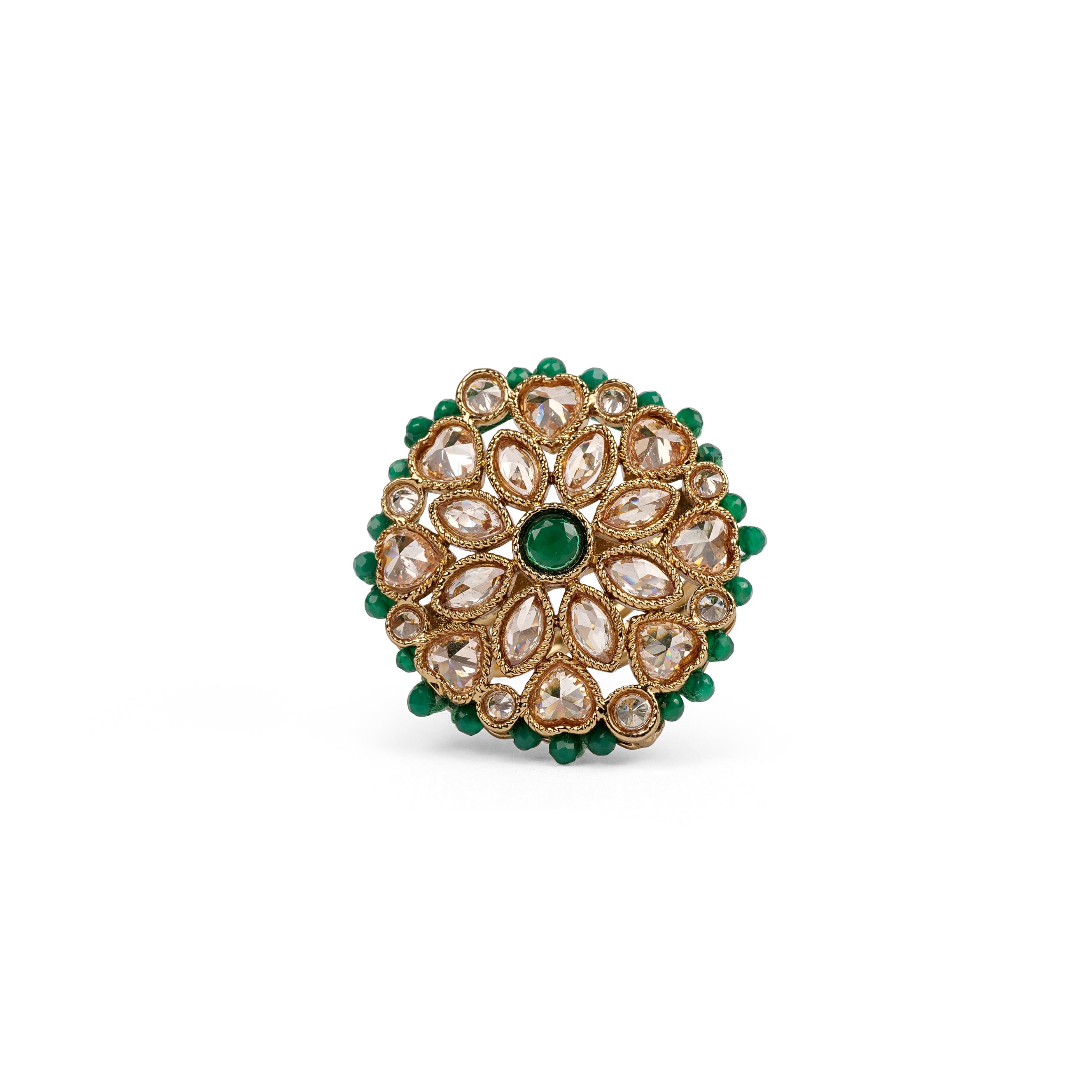 Classic Floral Oversized Ring in Green