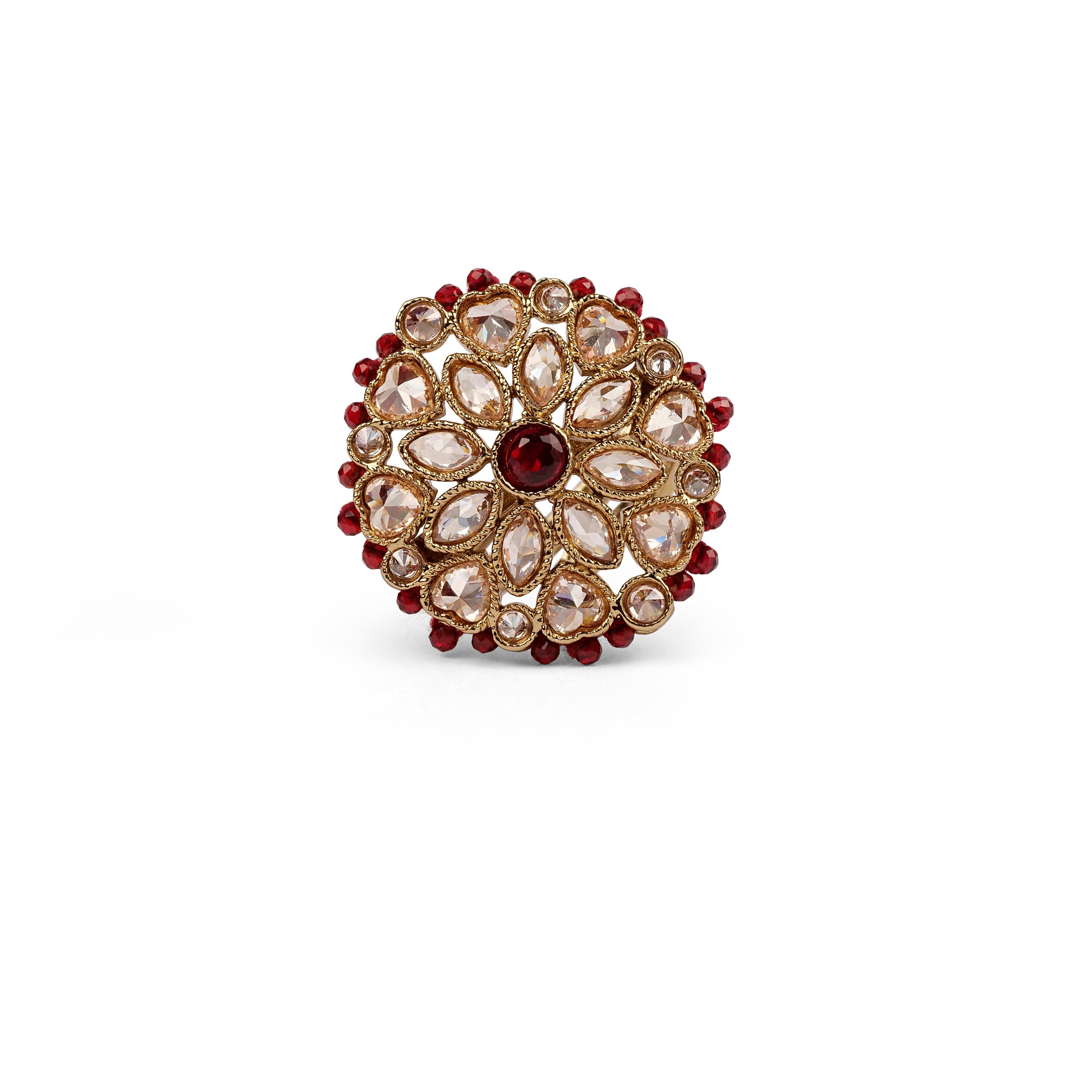 Classic Floral Oversized Ring in Maroon