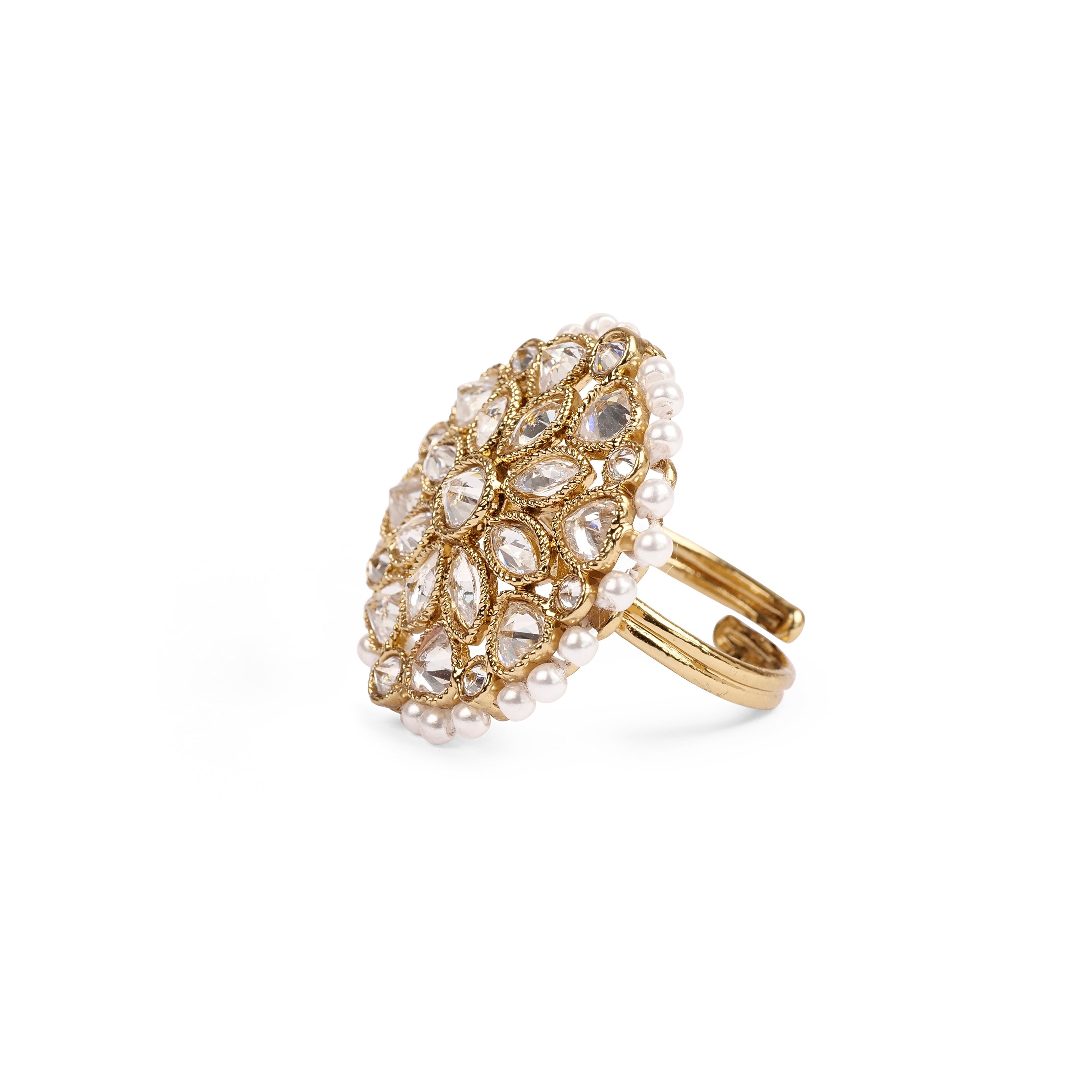 Classic Floral Oversized Ring in Pearl and Antique Gold