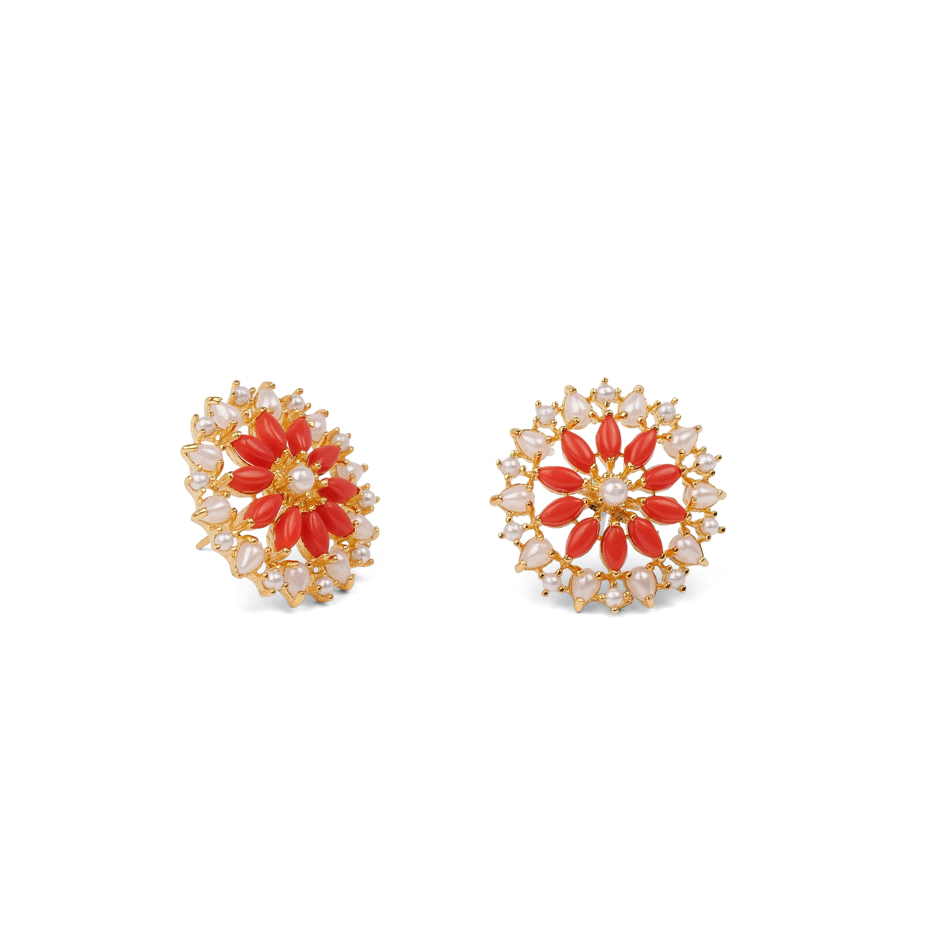 Zaina Rajasthani Ear Studs in Ruby and Orange