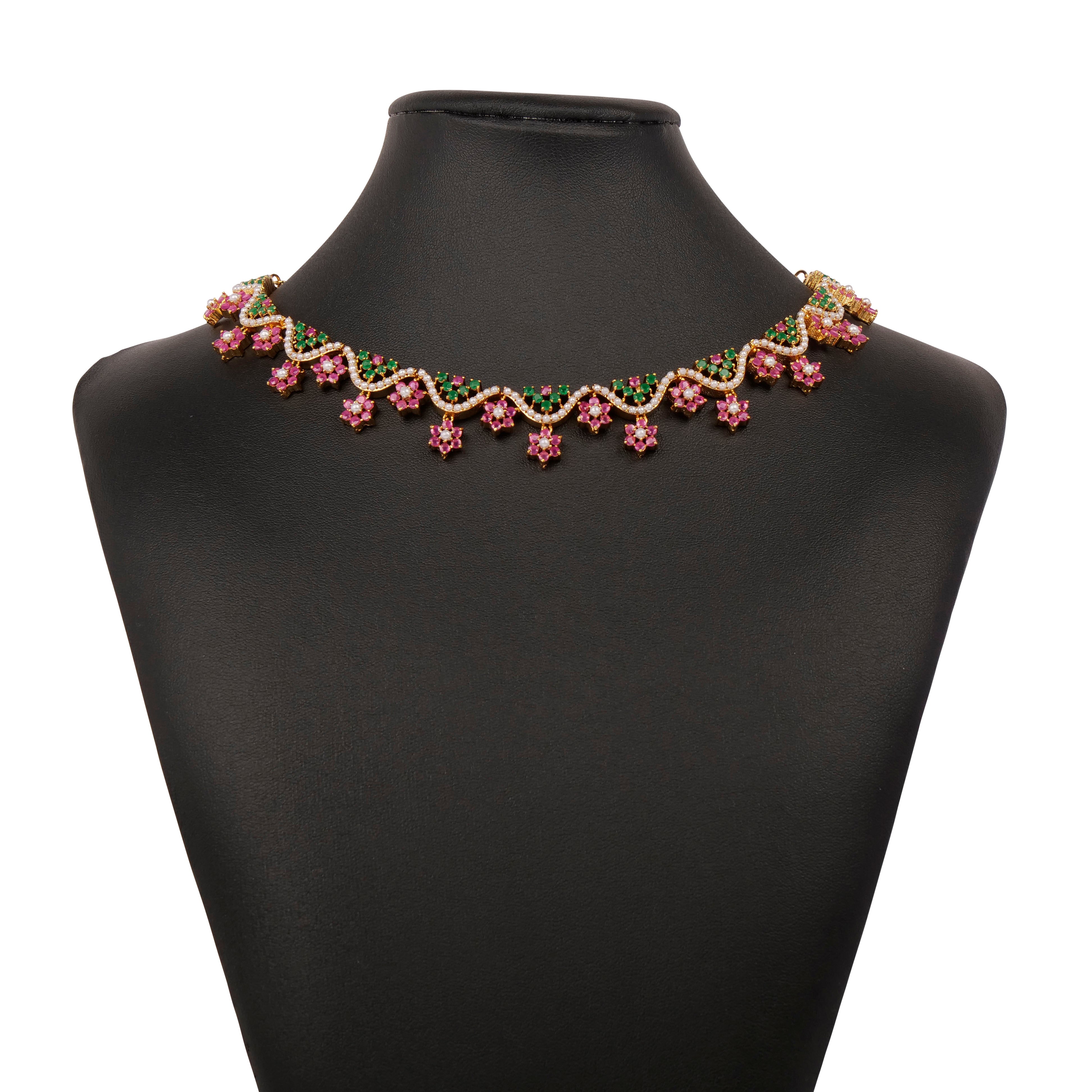 Phulki Rajasthani Necklace Set in Ruby and Green