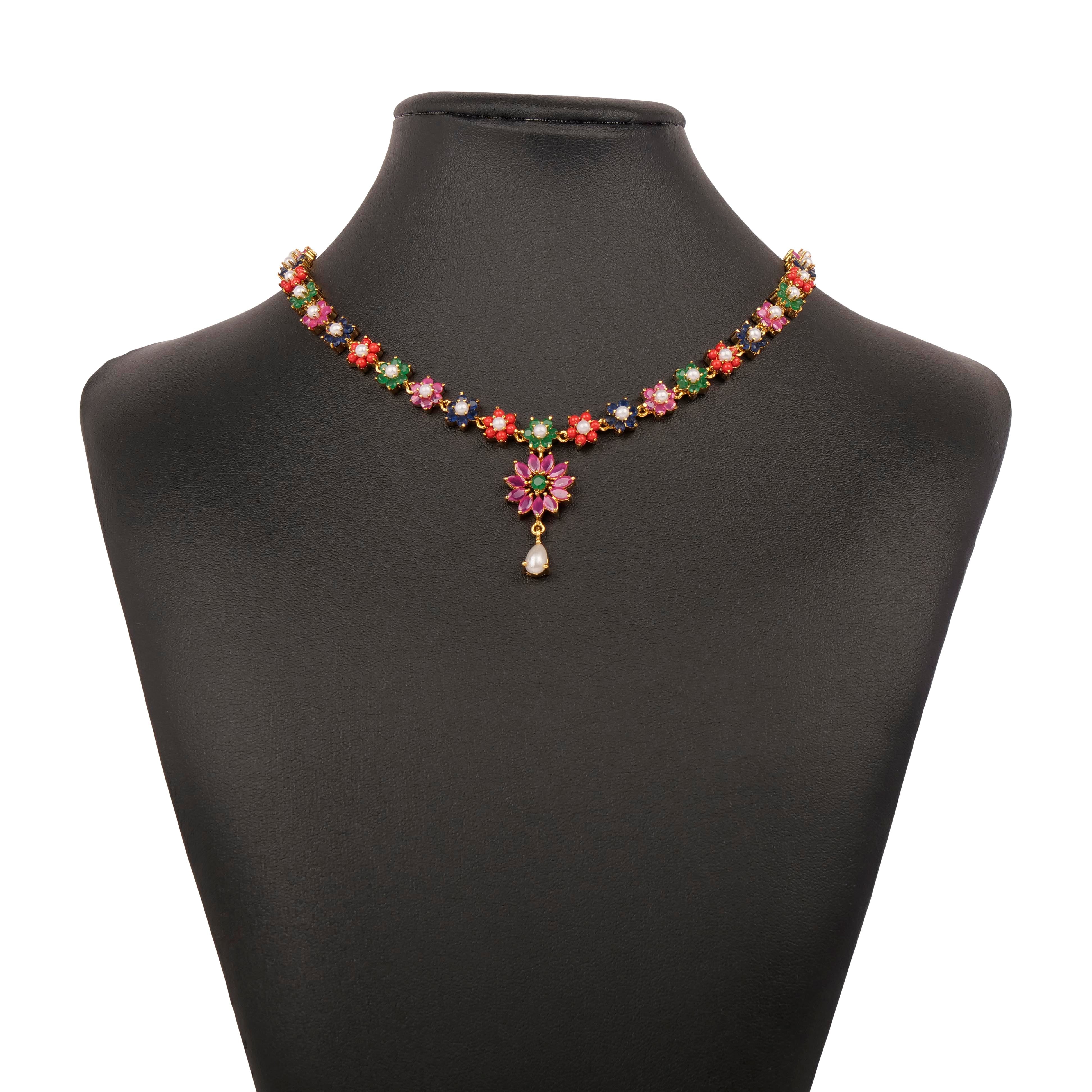 Jahaan Rajasthani Necklace Set in Ruby and Green