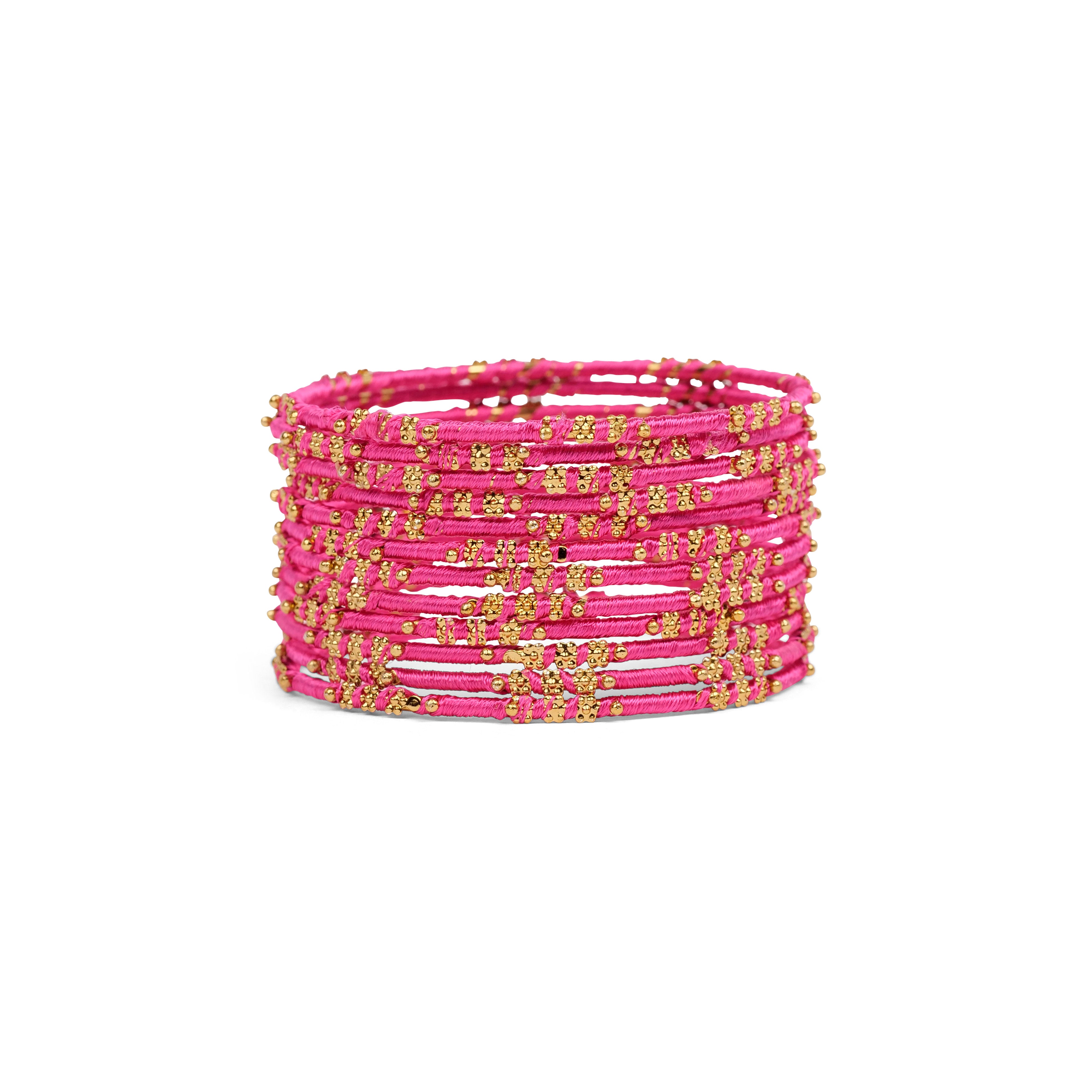 Hot Pink Floral Thread Bangles