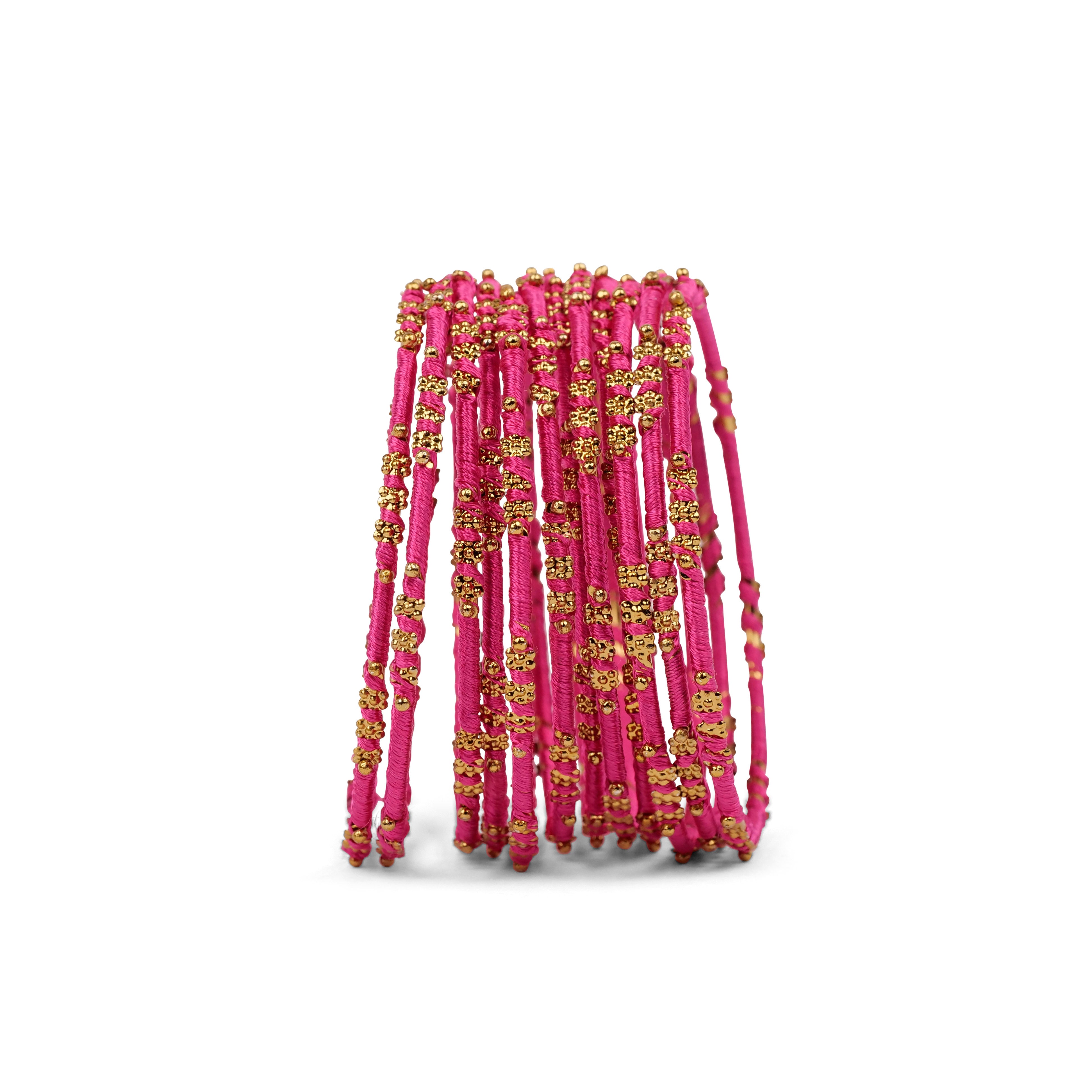 Hot Pink Floral Thread Bangles