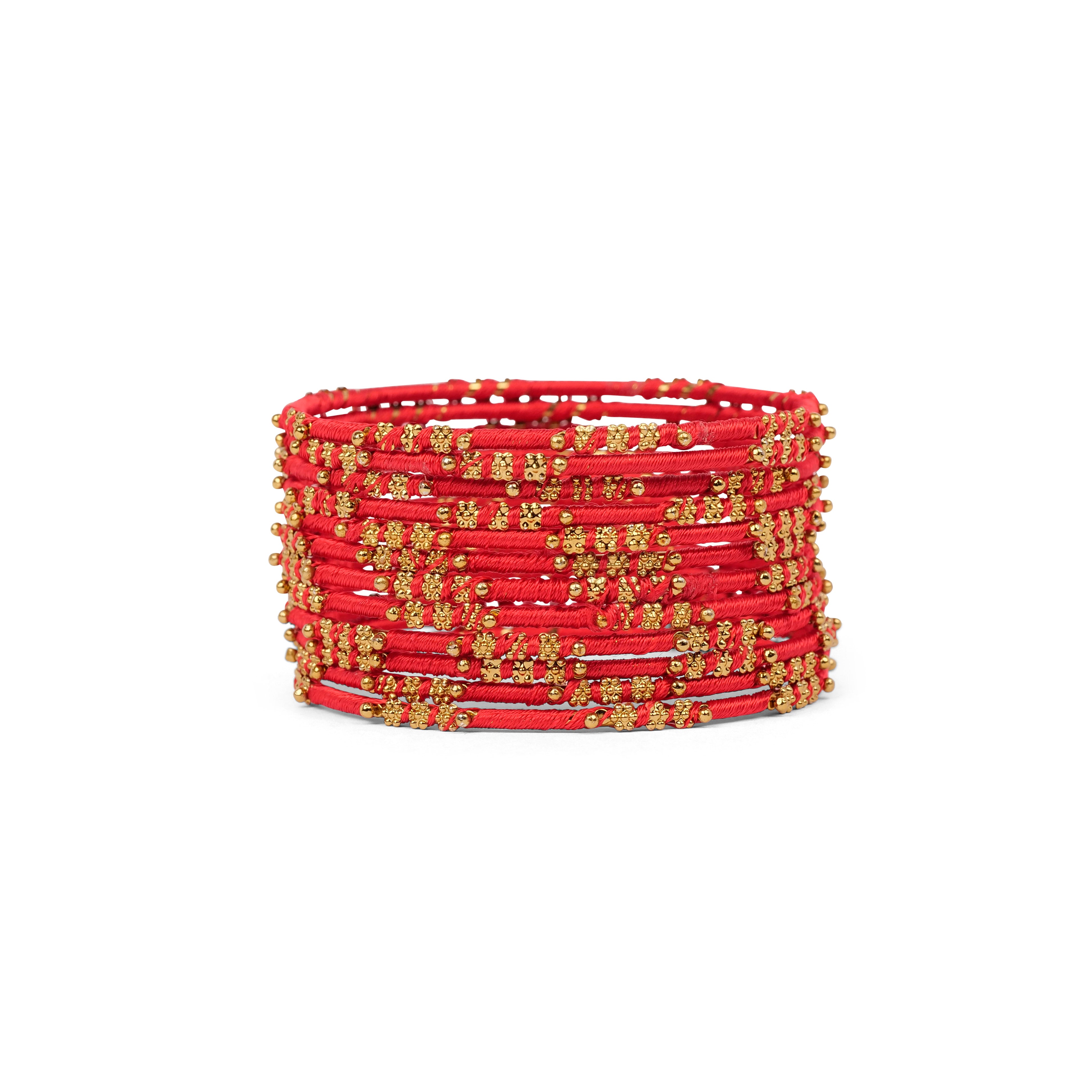 Red Floral Thread Bangles